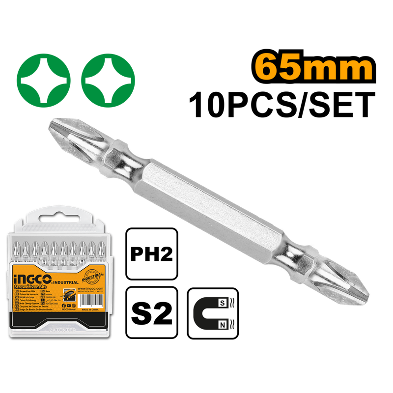 Ingco Screwdriver Bit 65mm 10Pcs PH2 - DEFAULT TITLE