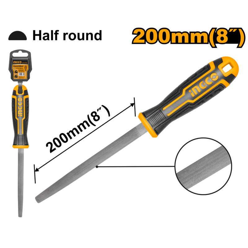 Ingco Half Round Steel File 200mm - DEFAULT TITLE
