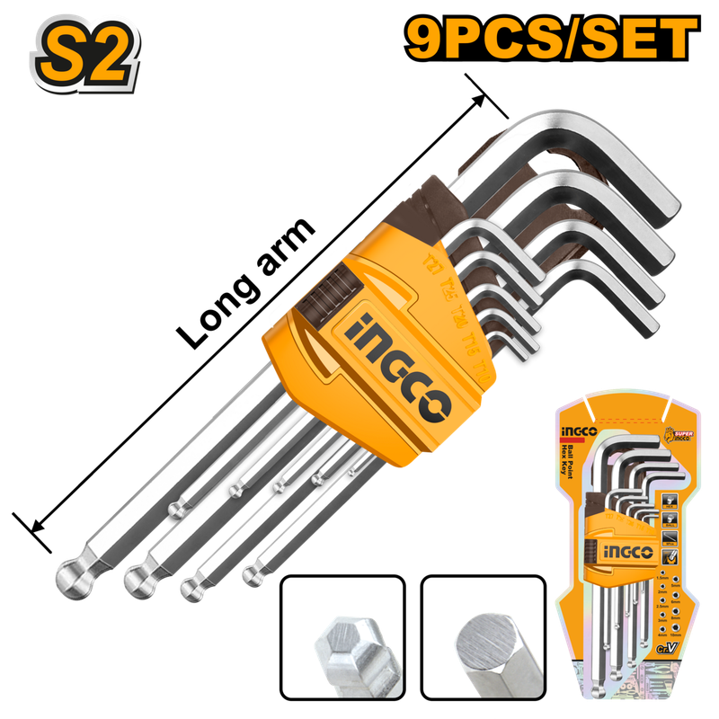 Ingco Hex Allen Key Long Set 9Pcs - DEFAULT TITLE