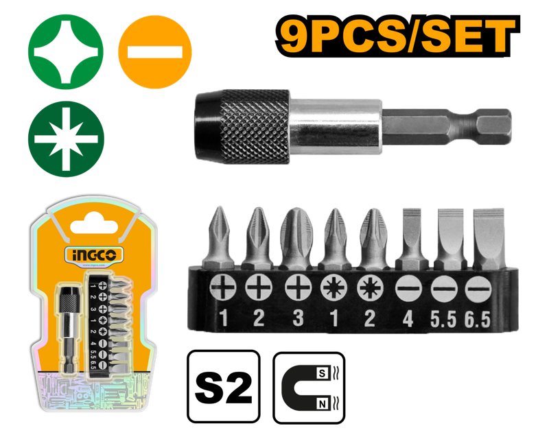 Ingco Screwdriver Bits Assortment 9Pcs - DEFAULT TITLE