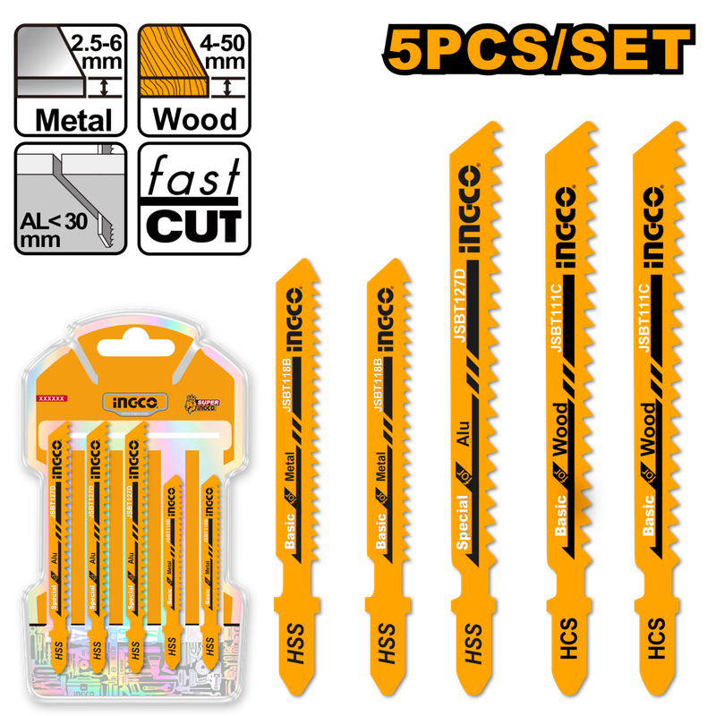Ingco Jig Saw Blade Combo Set 5 Pcs - DEFAULT TITLE