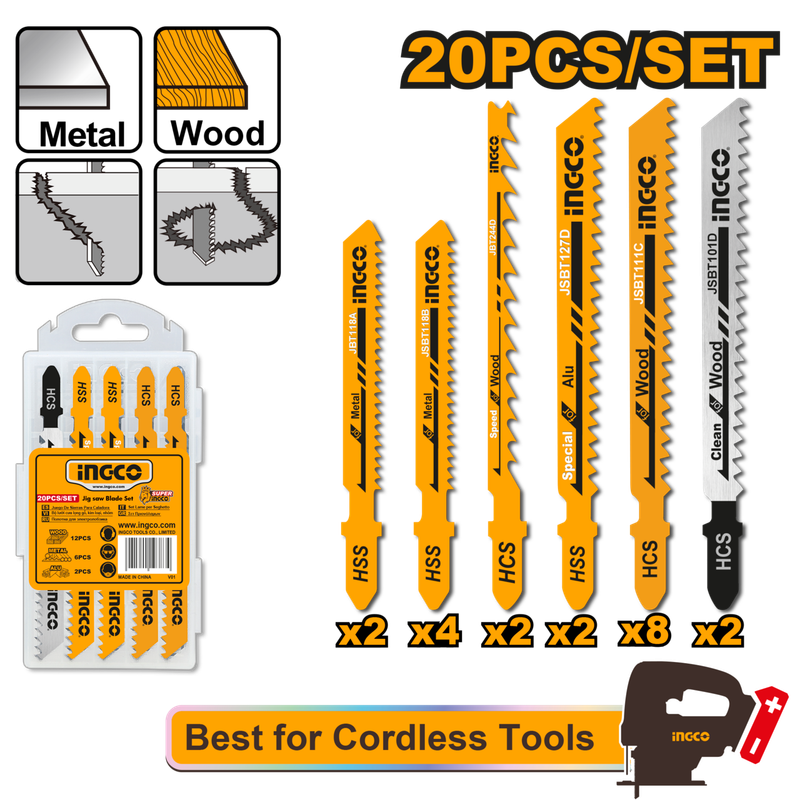 Ingco Jig saw blade set 20Pcs - DEFAULT TITLE
