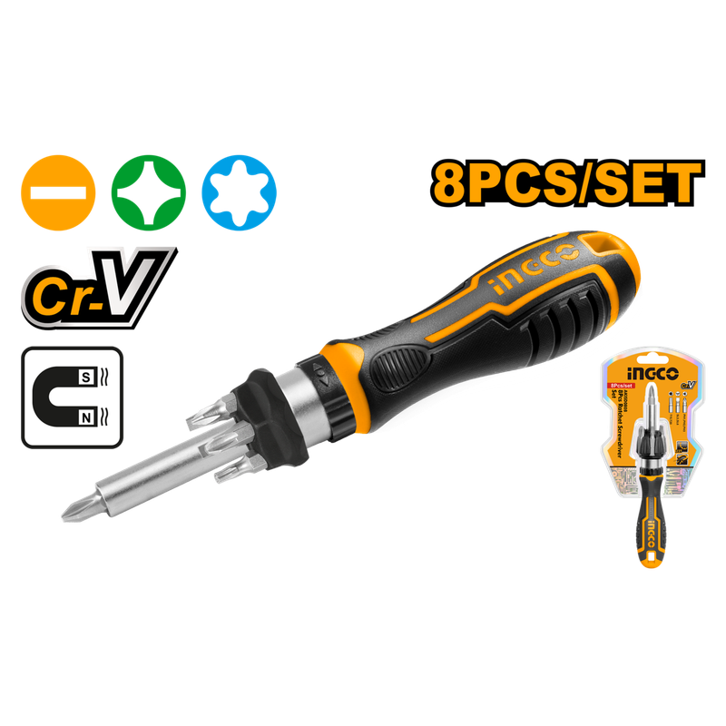 Ingco Ratchet Screwdriver 8Pcs - DEFAULT TITLE
