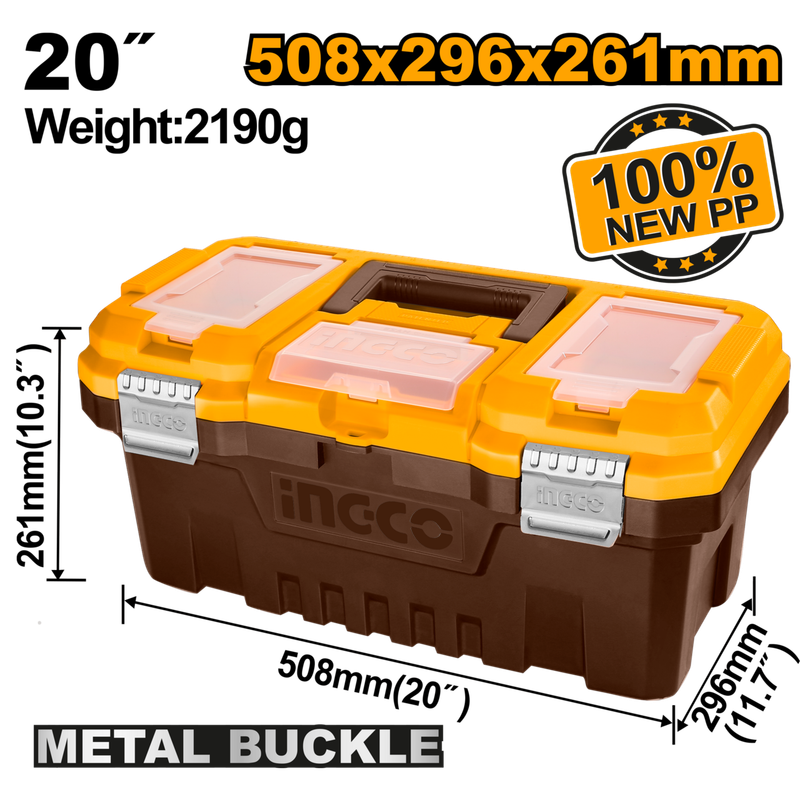 Ingco Plastic Tool Box 508mm X 296mm X 261mm - DEFAULT TITLE