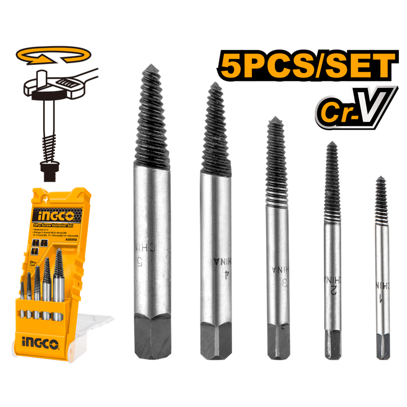 Ingco Screw Extractor set Metric 5pcs - DEFAULT TITLE