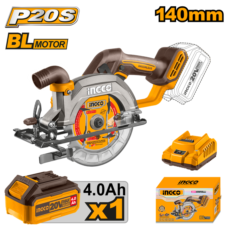 Ingco 20V Lithium-Ion Circular Saw 140mm