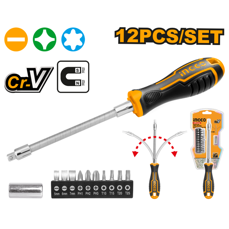 Ingco Flexible Shaft Screwdriver Set 12Pcs