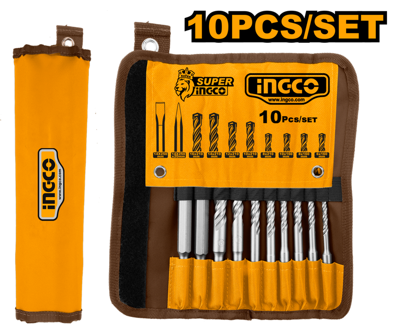 Ingco 10 Piece hammer drill bits and chisels set - DEFAULT TITLE