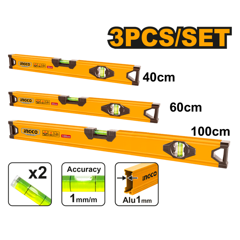 Ingco 3 Pieces spirit level set - DEFAULT TITLE