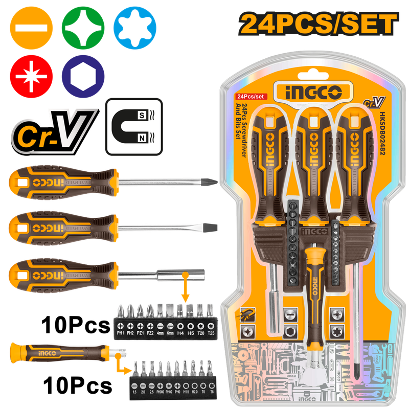 Ingco 24 Piece screwdriver and bits set - DEFAULT TITLE