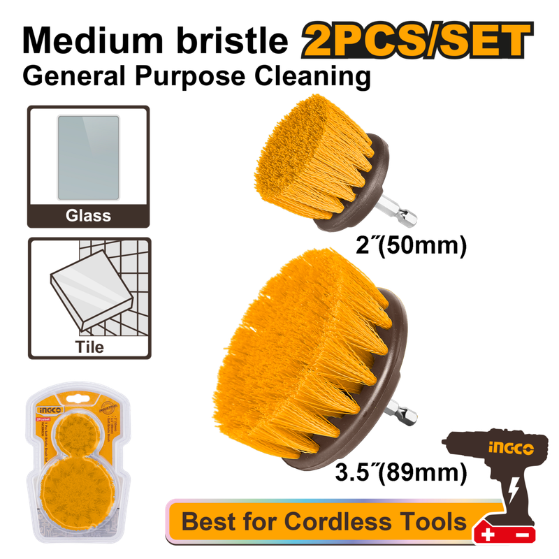 Special - Ingco 2 Pieces Medium bristle brush cleaning set - DEFAULT TITLE