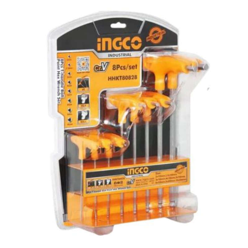 Ingco 8 Piece T-Handle Allen Key Set Ball End - Metric