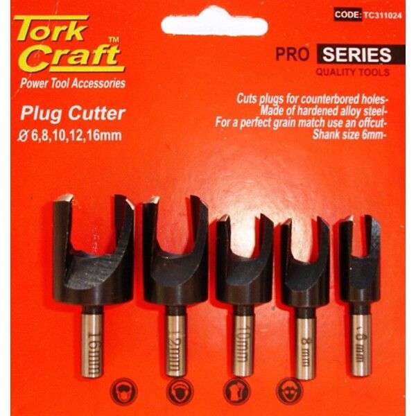 Tork  Craft 5 Piece Plug Cutter Set 6-8-10-12-16Mm -