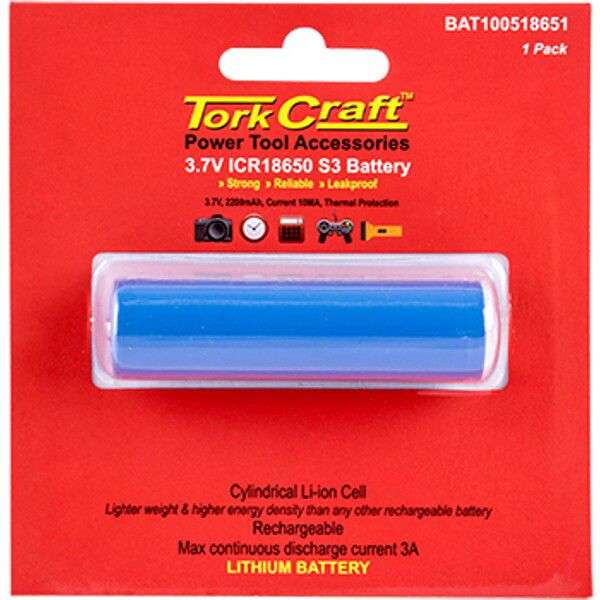 Tork Craft Battery 18650 Lithium 2200Mah Rechargeable 1 Piece - DEFAULT TITLE