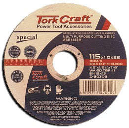 Tork Craft Cutting Disc Multi Purpose 115 X1.0 X 22.2Mm For Steel Ss Pva Stone - DEFAULT TITLE
