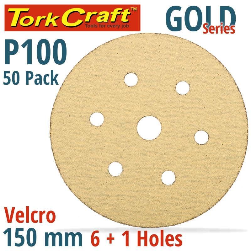 Tork Craft Gold Disc (50 Pieces) 100 Grit 150Mm X 6+1 Holes Hook And Loop