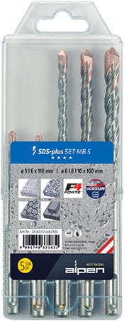 Alpen F4 Sds Drill Bit Set 5 Piece 5 6 X 110Mm  6 8 10 Mm X 160Mm In P - DEFAULT TITLE