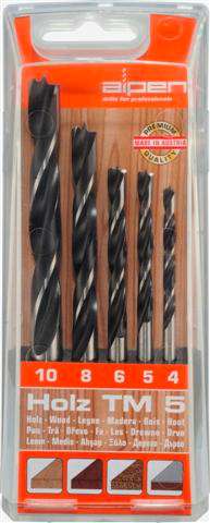 Alpen Wood Drill Bit Set 5 Piece 4-5-6-8-10 -