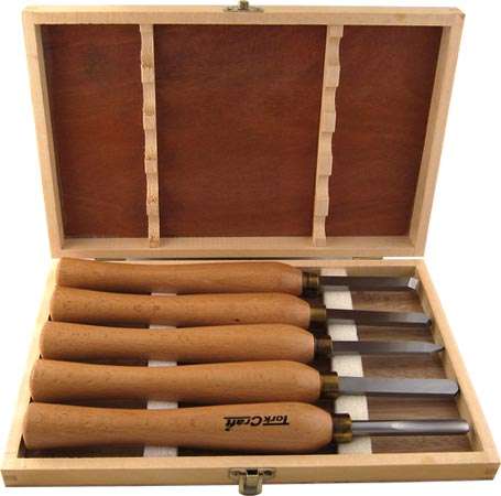 Tork Craft Chisel Set Wood Turning 270Mm  Hss 5 Piece Wood Case - DEFAULT TITLE