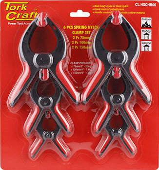 Tork Craft Clamp Spring Set - Nylon 6 Piece Set 75Mm/100Mm/150Mm - DEFAULT TITLE