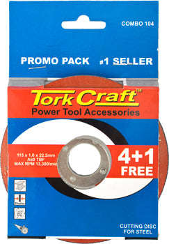 Tork Craft 4 + 1 Free Cutting Disc Steel 115 X 1.0 X 22.2Mm - DEFAULT TITLE