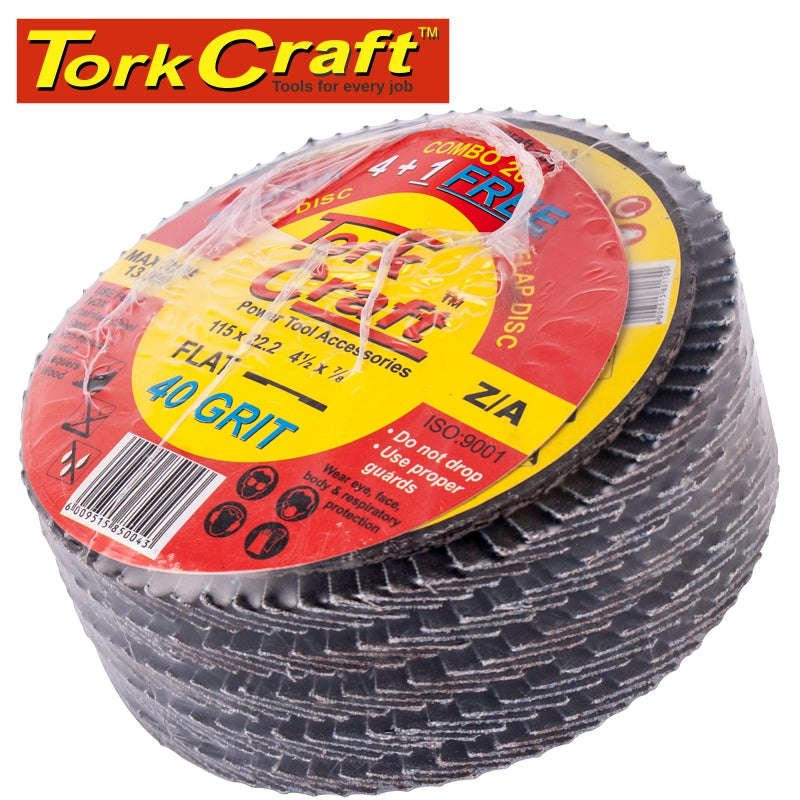Tork Craft Flap Disc Zirconium 115Mm 40 Grit Flat 4+1 Free - DEFAULT TITLE