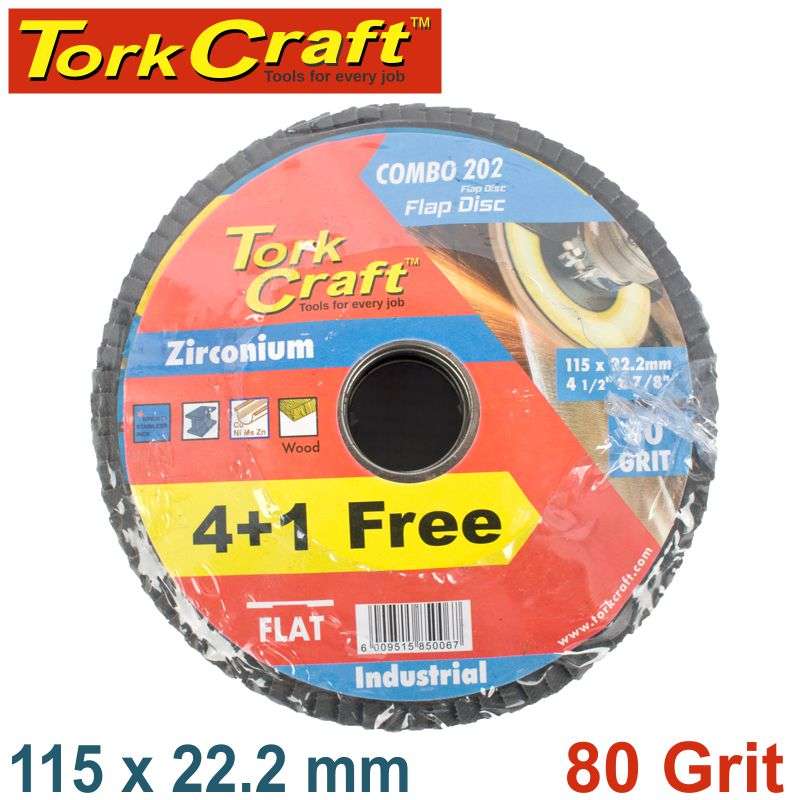Tork Craft Flap Disc Zirconium 115Mm 80 Grit Flat 4+1 Free - DEFAULT TITLE
