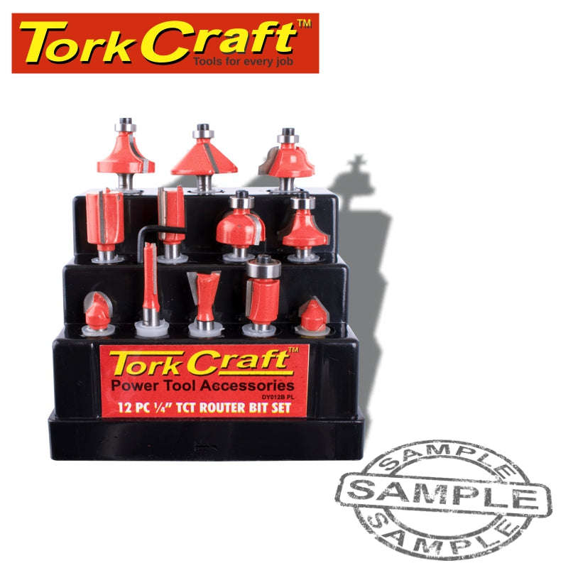 Tork Craft Router Bit Set 12 Piece In Plastic Box 1/4" Shank - DEFAULT TITLE
