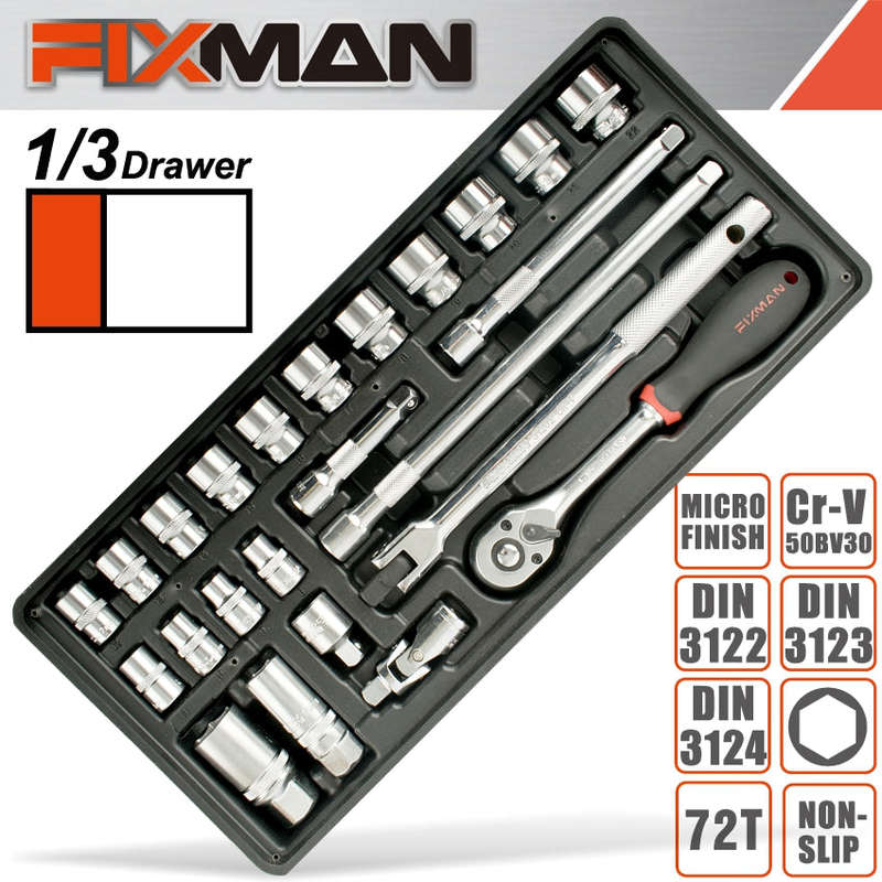 Fixman Tray 24 Piece 3/8' Drive Sockets And Accessories - DEFAULT TITLE