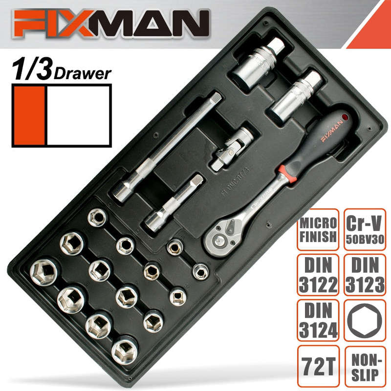 Fixman 20-Pc 3/8' Dr.Sockets & Accessories - DEFAULT TITLE