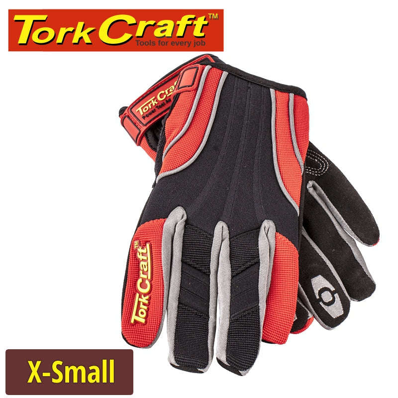 Tork Craft Mechanic Glove X-Small Synt.Leather Reinforced Palm Spandex Red - DEFAULT TITLE