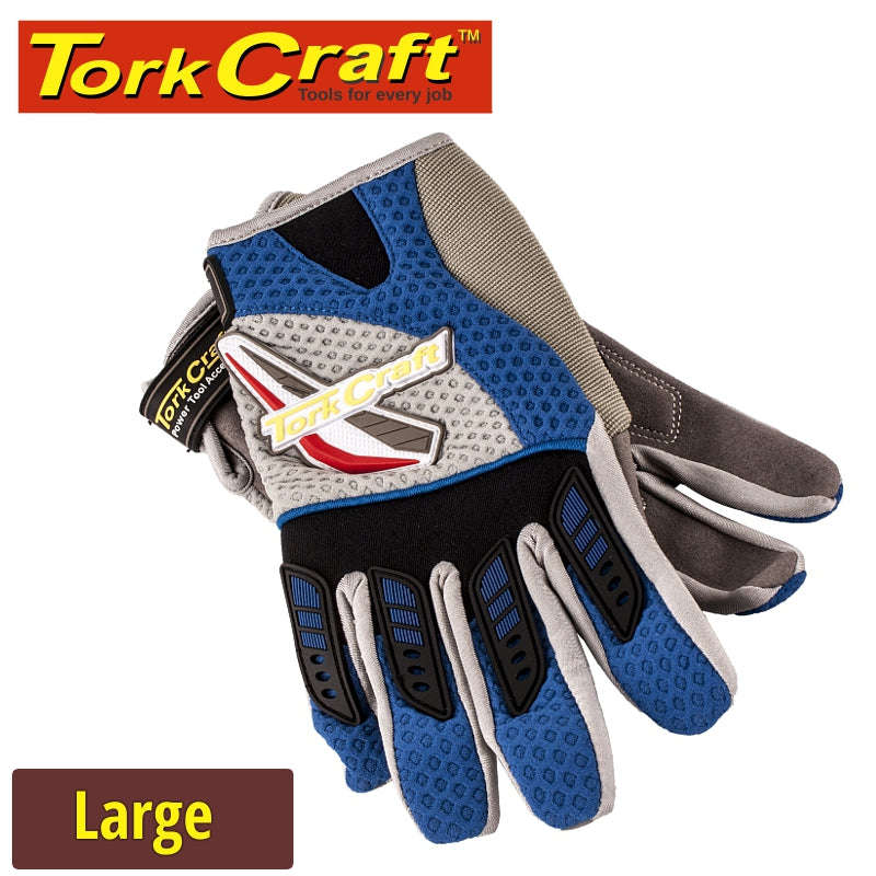 Tork Craft Mechanics Glove Large Synthetic Leather Palm Air Mesh Back Blue - DEFAULT TITLE