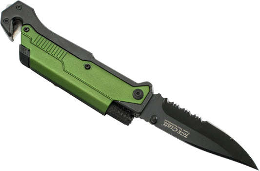 Tork Craft Survival Knife Green With Led Light & Fire Starter In Double Blister - DEFAULT TITLE