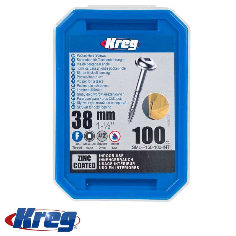 Kreg Zinc Pocket Hole Screws 38Mm 1.50' #7 Fine Thread Mx Loc 100Ct -