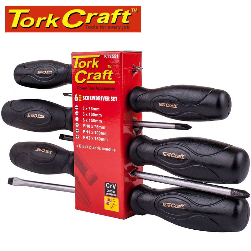 Special - Tork Craft Screwdriver Set 6 Piece Black Handle - DEFAULT TITLE