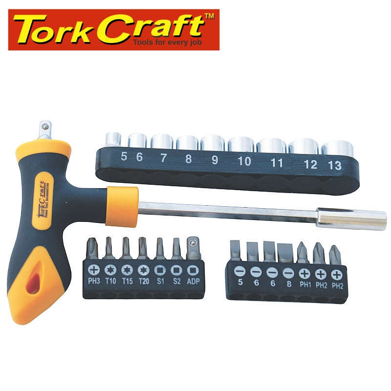 Tork Craft Screwdriver Bit & Socket Set 24 Pc T Bar - DEFAULT TITLE