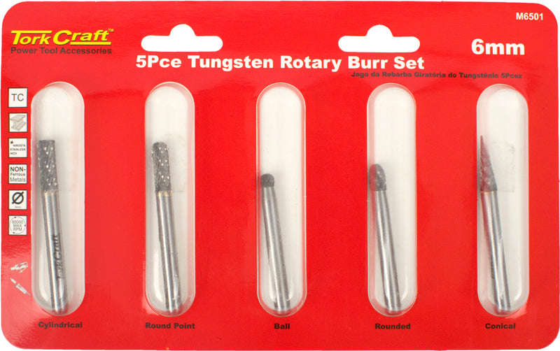 Tork Craft Rotary Burr Set 5 Pc Asstd 6Mm Dia Tungsten - DEFAULT TITLE