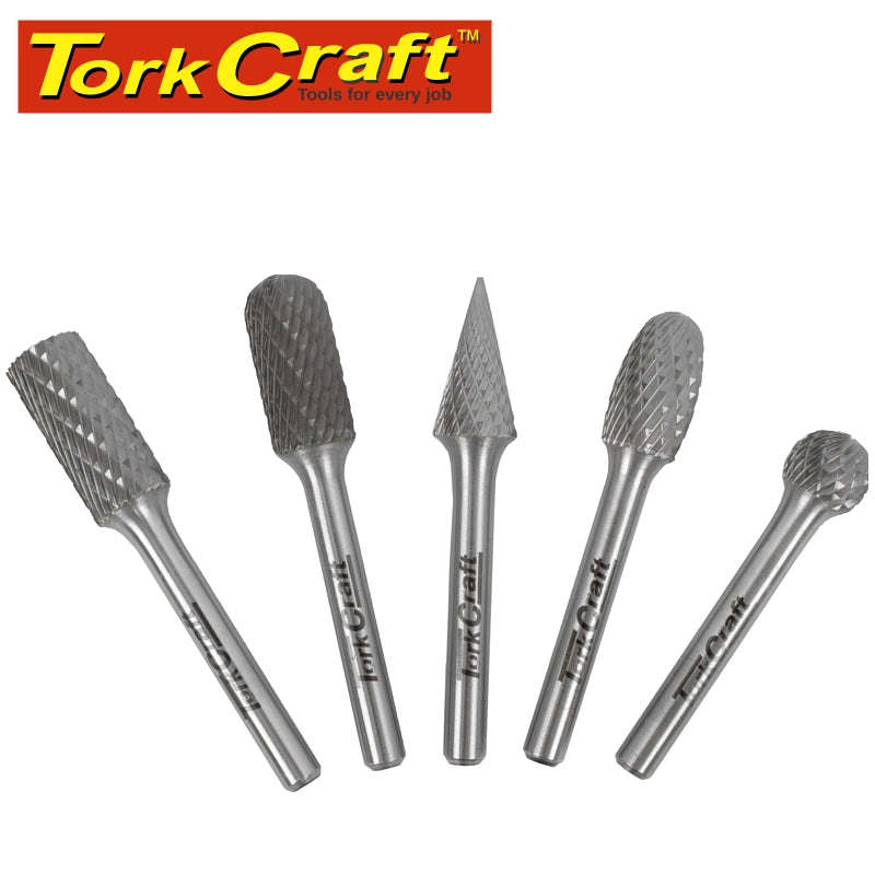 Tork Craft Rotary Burr Set 5 Pc Asstd 12Mm Dia Tungsten - DEFAULT TITLE