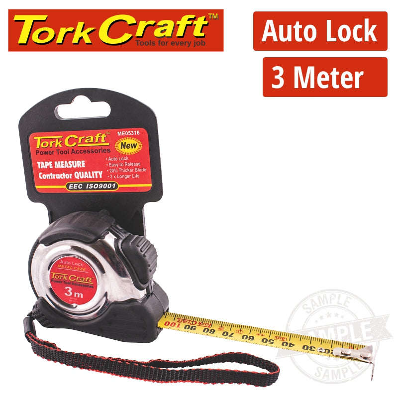 Tork Craft Measuring Tape Self Lock 3M X 16Mm S/S & Rubber Casing Matt Finish - DEFAULT TITLE