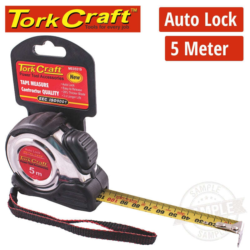 Tork Craft Measuring Tape Self Lock 5M X 19Mm S/S & Rubber Casing Matt Finish - DEFAULT TITLE