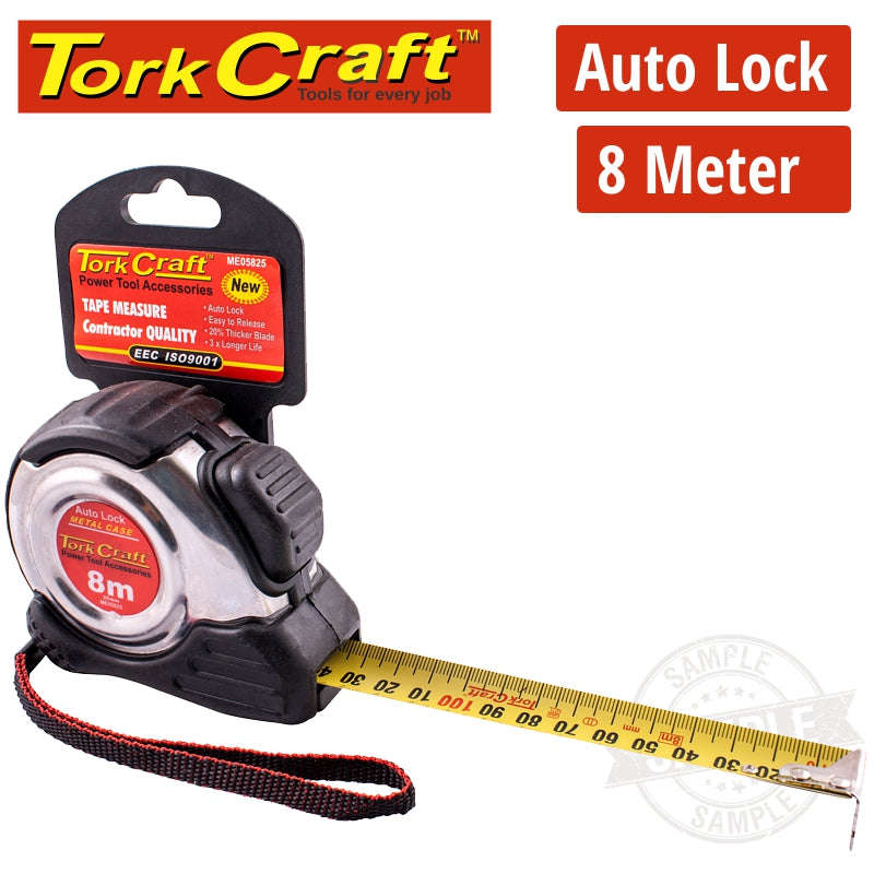 Tork Craft Measuring Tape Self Lock 8M X 25Mm S/S & Rubber Casing Matt Finish - DEFAULT TITLE