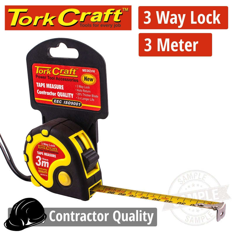 Tork Craft Measuring Tape  Multi Lock 3M X 16Mm Rubber Casing Matt Finish - DEFAULT TITLE