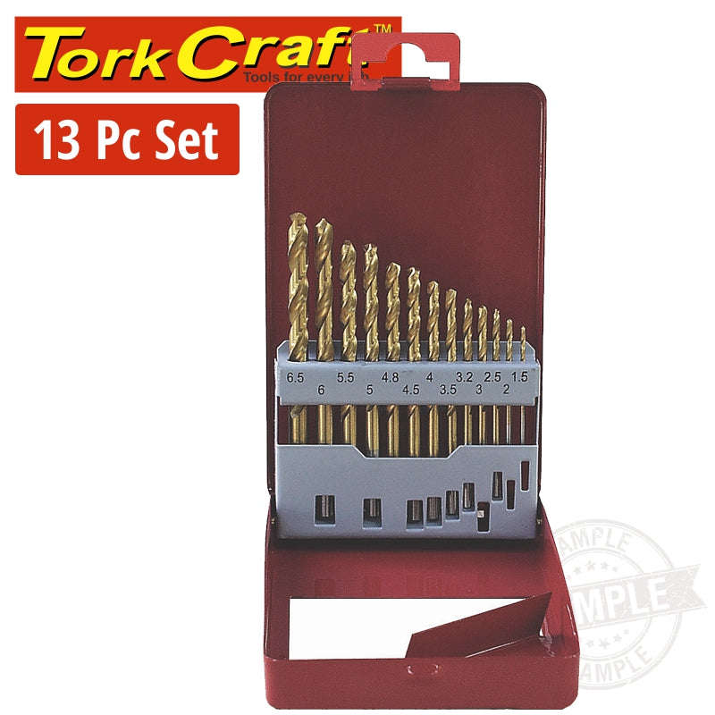 Tork Craft Drill Bit Set 13Pce Tin. Coated Metal Case -