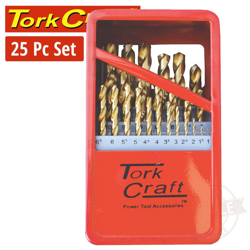Tork Craft Drill Bit Set 25Pce Tin. Coated Metal Case - DEFAULT TITLE