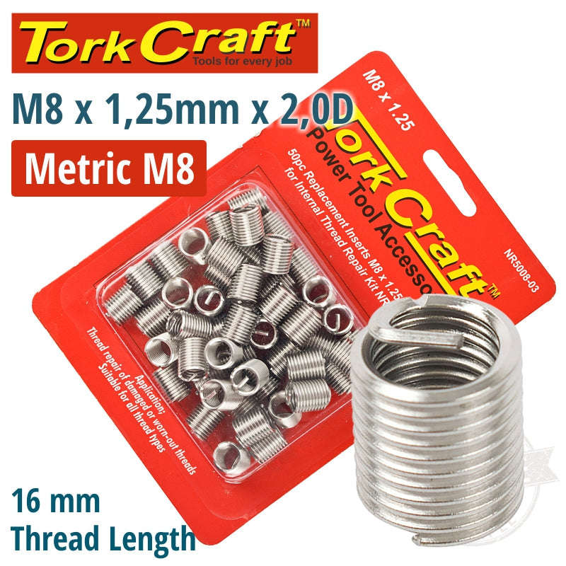 Tork Craft Thread Repair Kit M8 X 1.25 X 2.0D Repl. Inserts For Nr5008 -