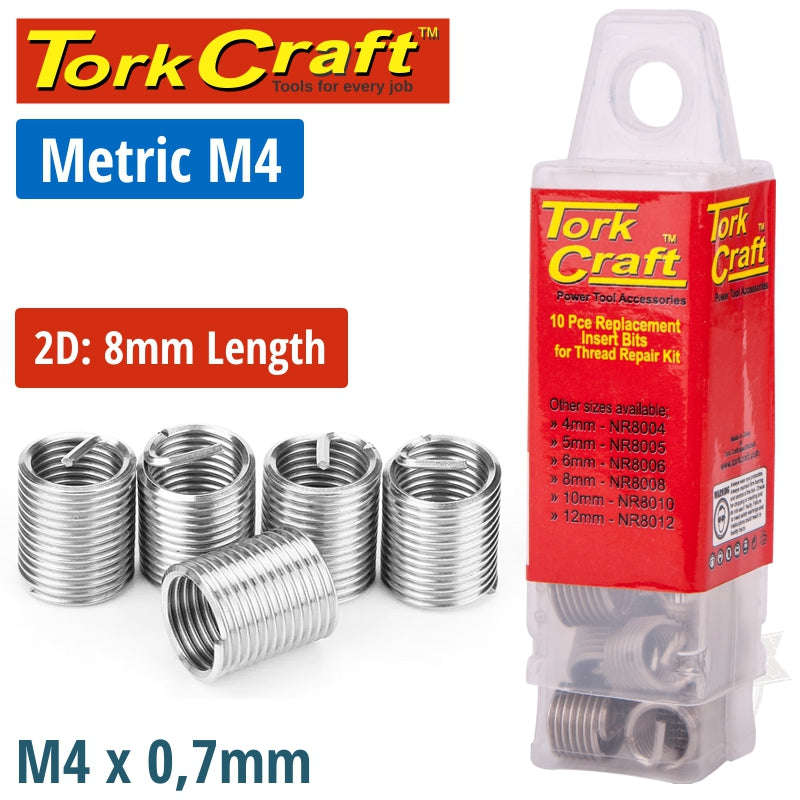Tork Craft Thread Repair Kit M4 X 2D Replacement Inserts 10Pce -