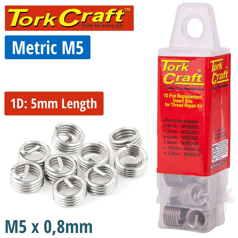 Tork Craft Thread Repair Kit M5 X 1D Replacement Inserts 10Pce - DEFAULT TITLE