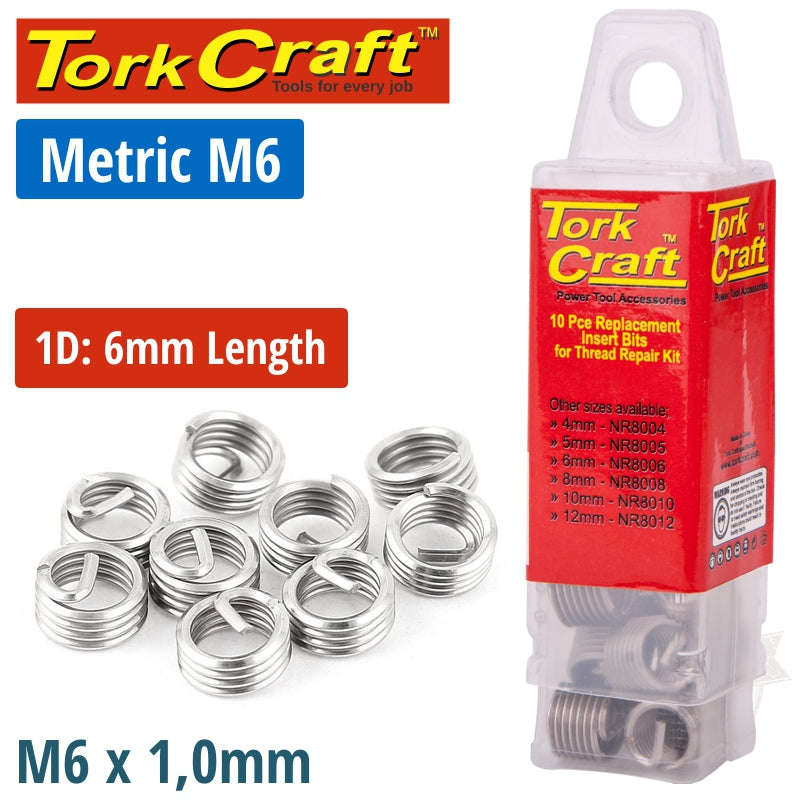 Tork Craft Thread Repair Kit M6 X 1D Replacement Inserts 10Pce - DEFAULT TITLE