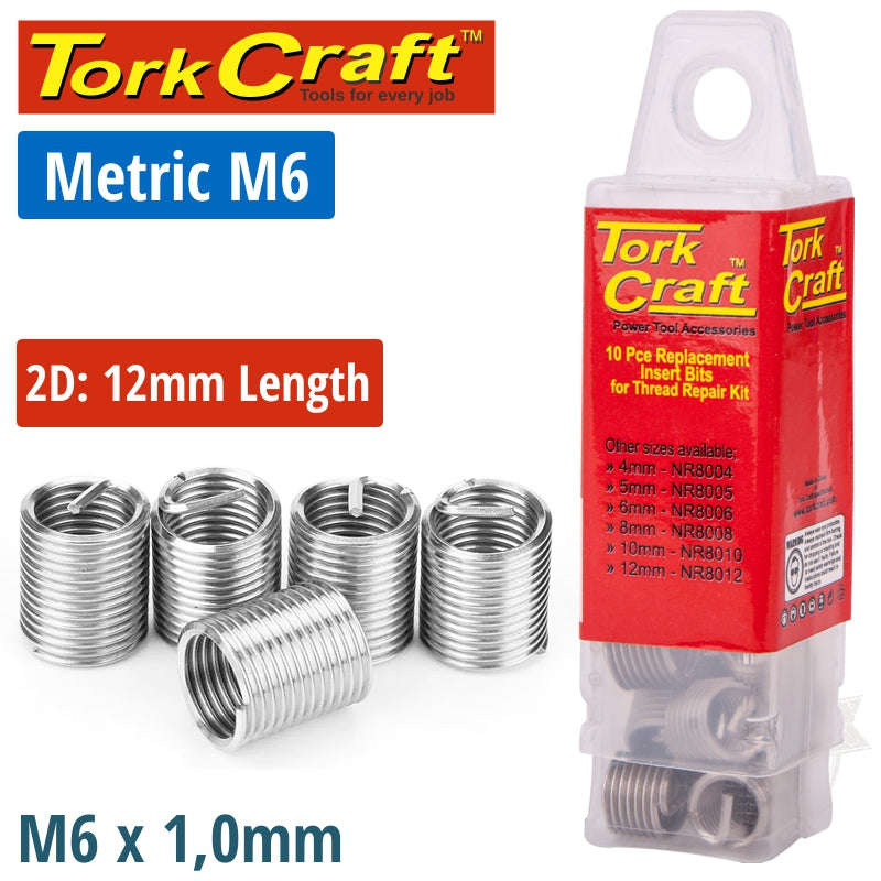 Tork Craft Thread Repair Kit M6 X 2D Replacement Inserts 10Pce - DEFAULT TITLE