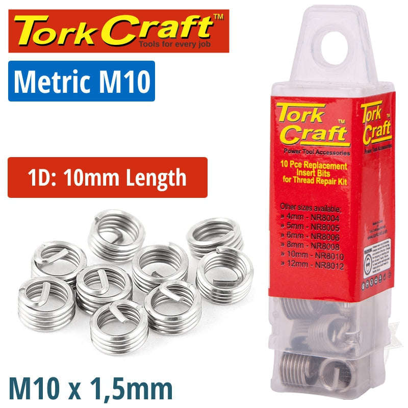 Tork Craft Thread Repair Kit M10 X 1D Replacement Inserts 5Pce - DEFAULT TITLE